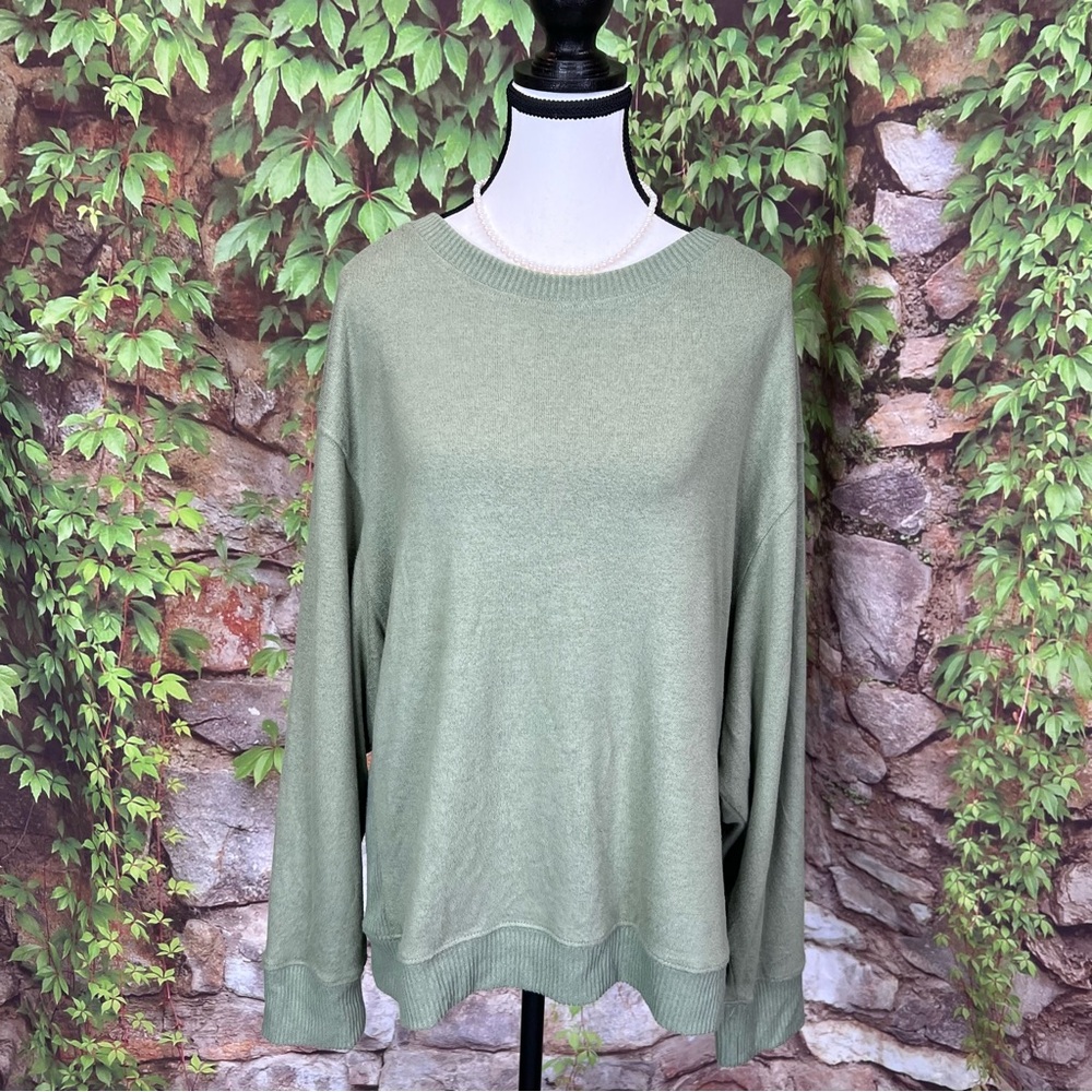 78 & SUNNY Dark Academia Sage Green Dolman Sleeve Spring Sweater, XL - Picture 3 of 14